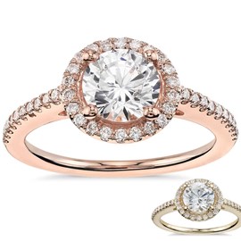 Classic Halo Diamond Engagement Ring In 18k Rose Or Yellow Gold *setting only